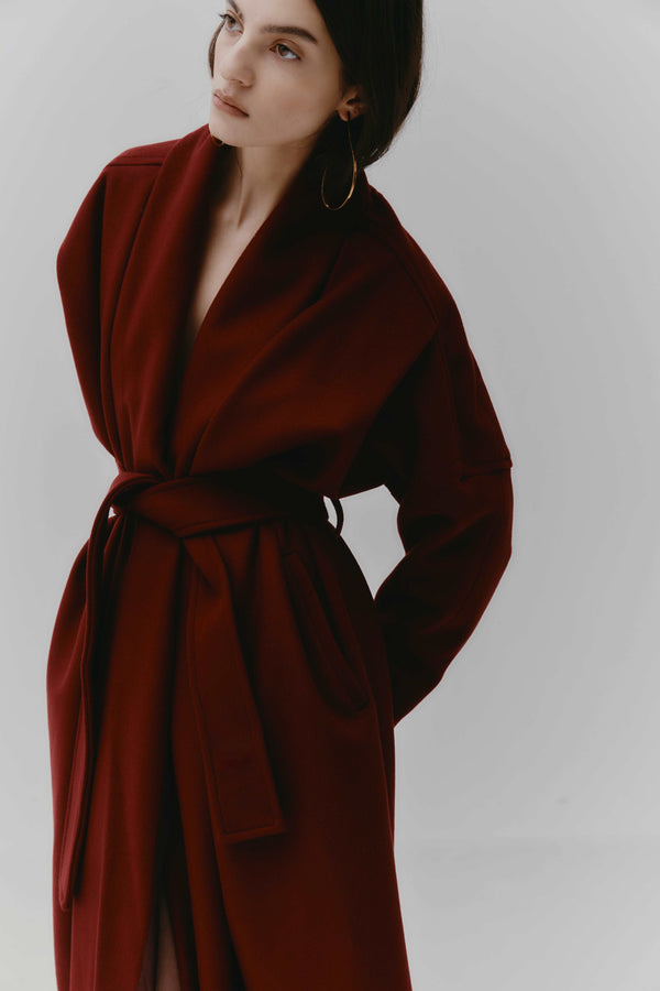 Leslie Amon Shawl Coat - Burgundy