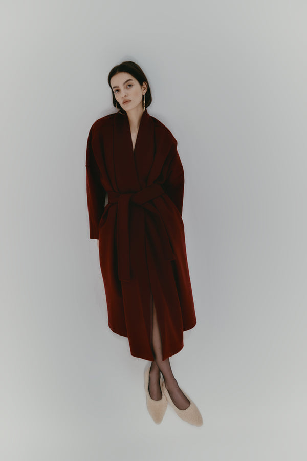 Leslie Amon Shawl Coat - Burgundy