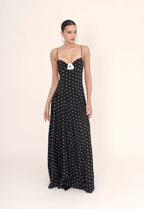 Leslie Amon Timeless Maxi Dress - Black & White Dots