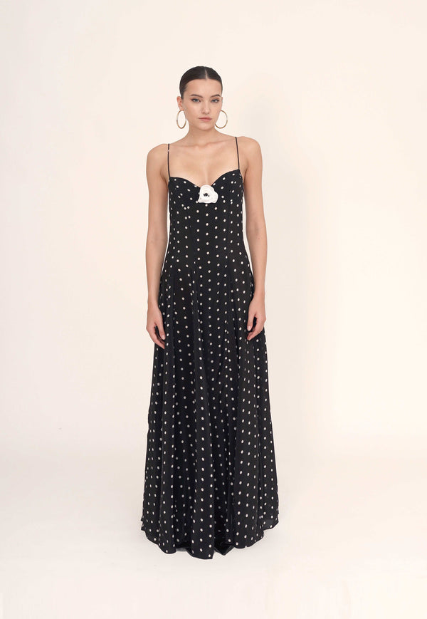 Leslie Amon Timeless Maxi Dress - Black & White Dots