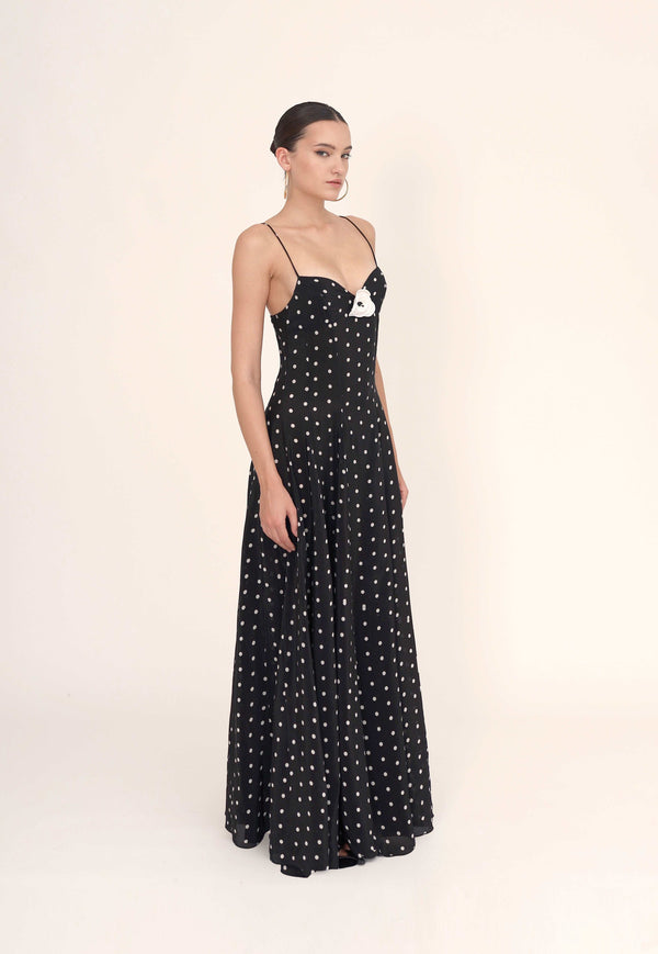 Leslie Amon Timeless Maxi Dress - Black & White Dots