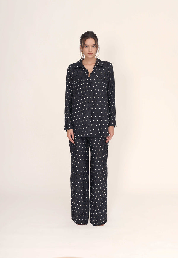 Leslie Amon Timeless Maxi Shirt - Black And White Dots