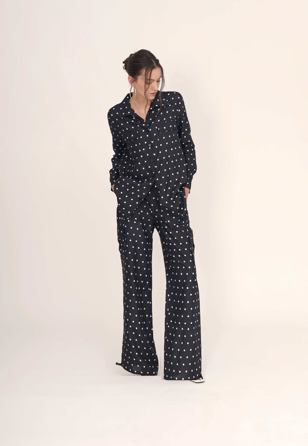 leslie amon Timeless maxi shirt - Black and white dots