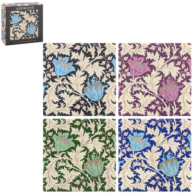 lesser & pavey ANEMONE CERAMIC COASTERS S4 Wm. MORRIS LP96042