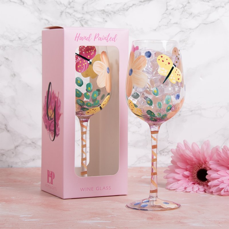 lesser & pavey BUSY LIZZE BUTTERFLIES WINE GL LP75749