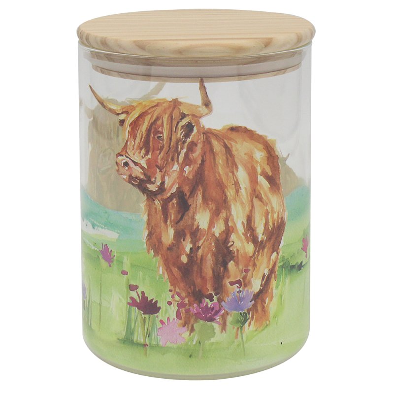 Lesser & Pavey HIGHLAND COW CANISTER MED GLASS LP76654