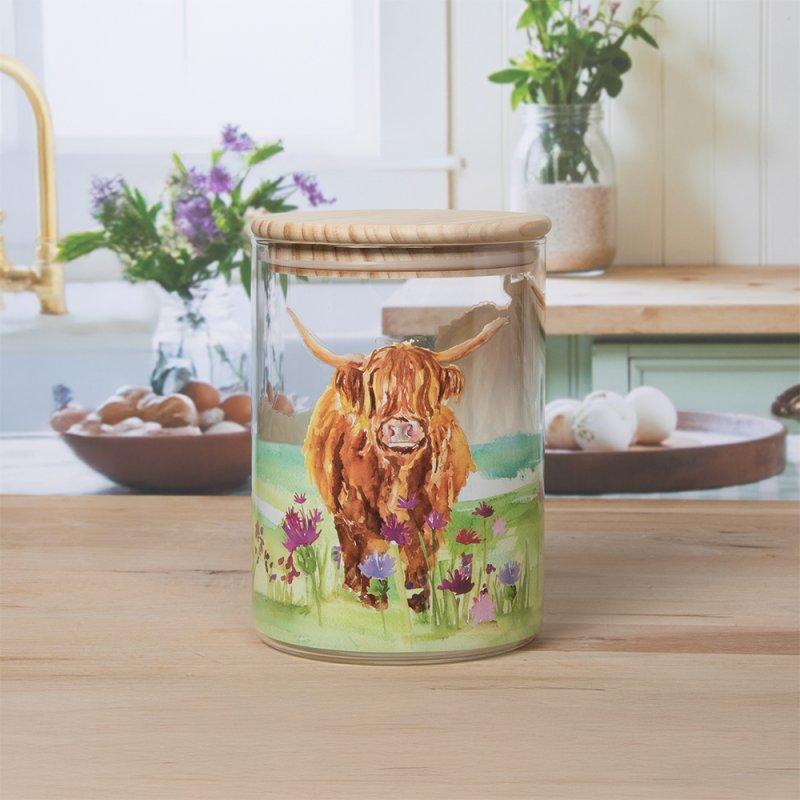 lesser & pavey HIGHLAND COW CANISTER MED GLASS LP76654