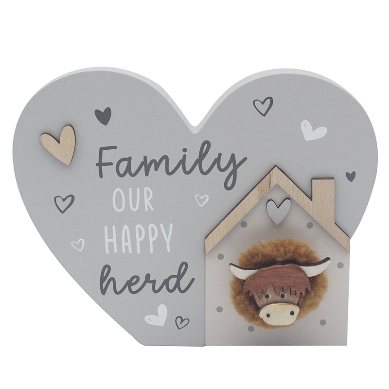 lesser & pavey HIGHLAND COW HEART PLAQ FAMILY LP76732