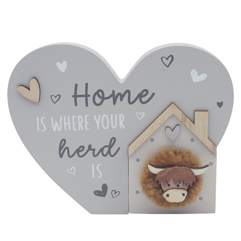 lesser & pavey HIGHLAND COW HEART PLAQUE HOME LP76730