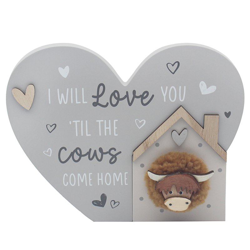 lesser & pavey HIGHLAND COW HEART PLAQUE LOVE LP76733