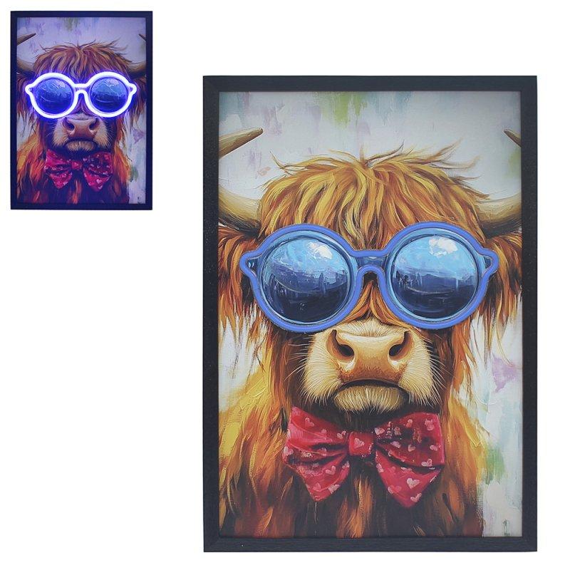Lesser & Pavey LED PAINTING-HIGHLAND COW WITH BLUE SUNGLASSES LP76650