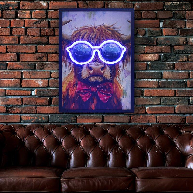 lesser & pavey LED PAINTING-HIGHLAND COW WITH BLUE SUNGLASSES LP76650