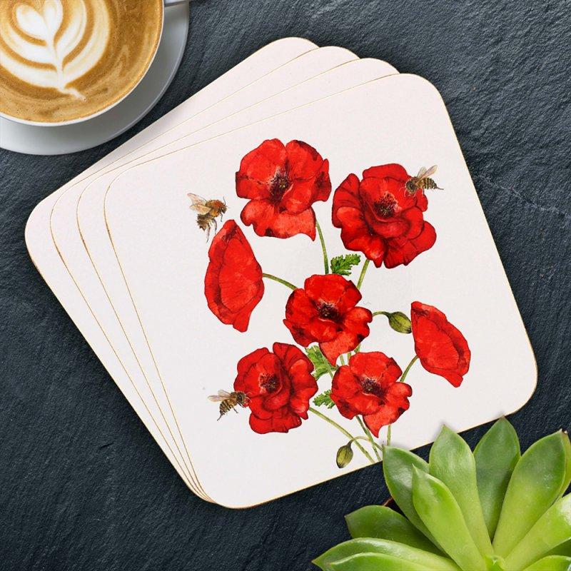 lesser & pavey BEE-TANICAL POPPY COASTERS S4 LP73623