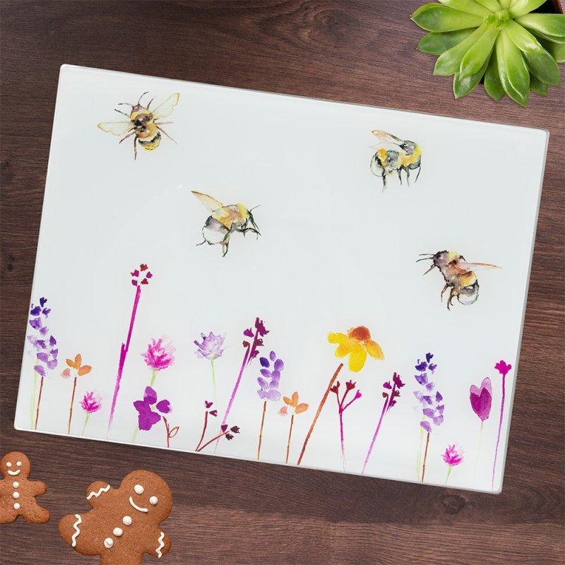 lesser & pavey BUSY BEES GLASS CUTTING BOARD LP93923