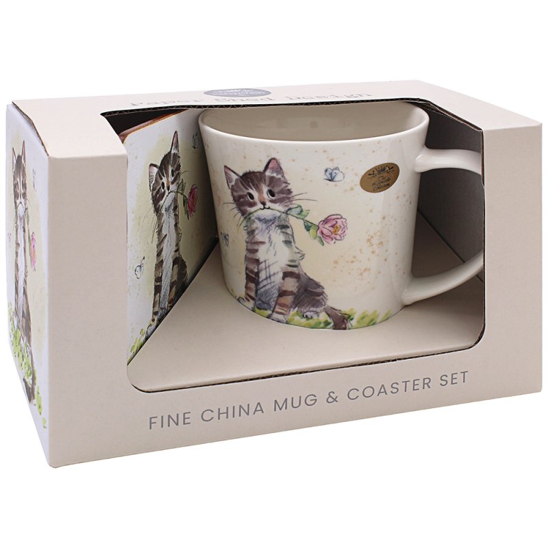 Lesser & Pavey CAT WITH ROSE MUG & COASTER LP96444