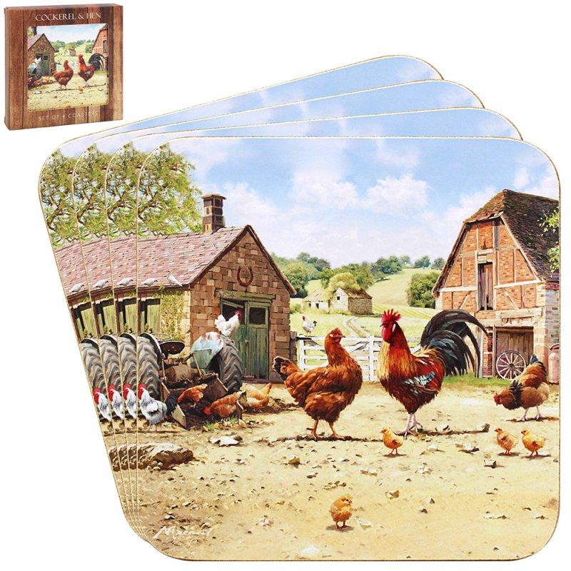 lesser & pavey COCKEREL & HEN COASTERS SET 4 LP95953