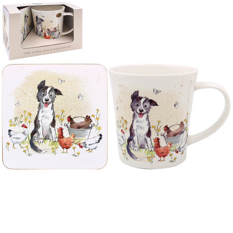 Lesser & Pavey COLLIE & HENS MUG & COASTER LP96437