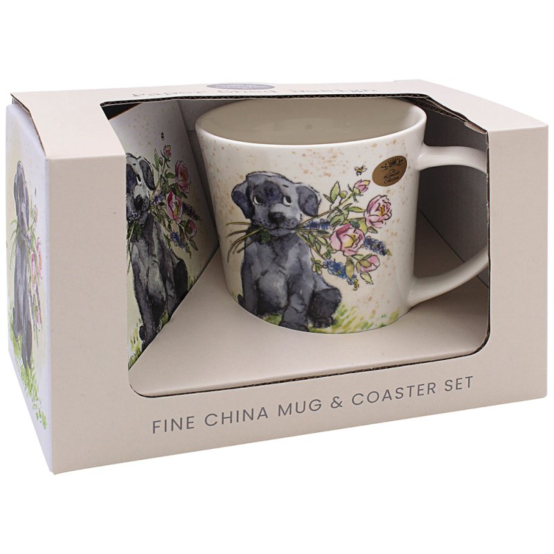 Lesser & Pavey DOG WITH FLOWERS MUG & COASTER LP96447