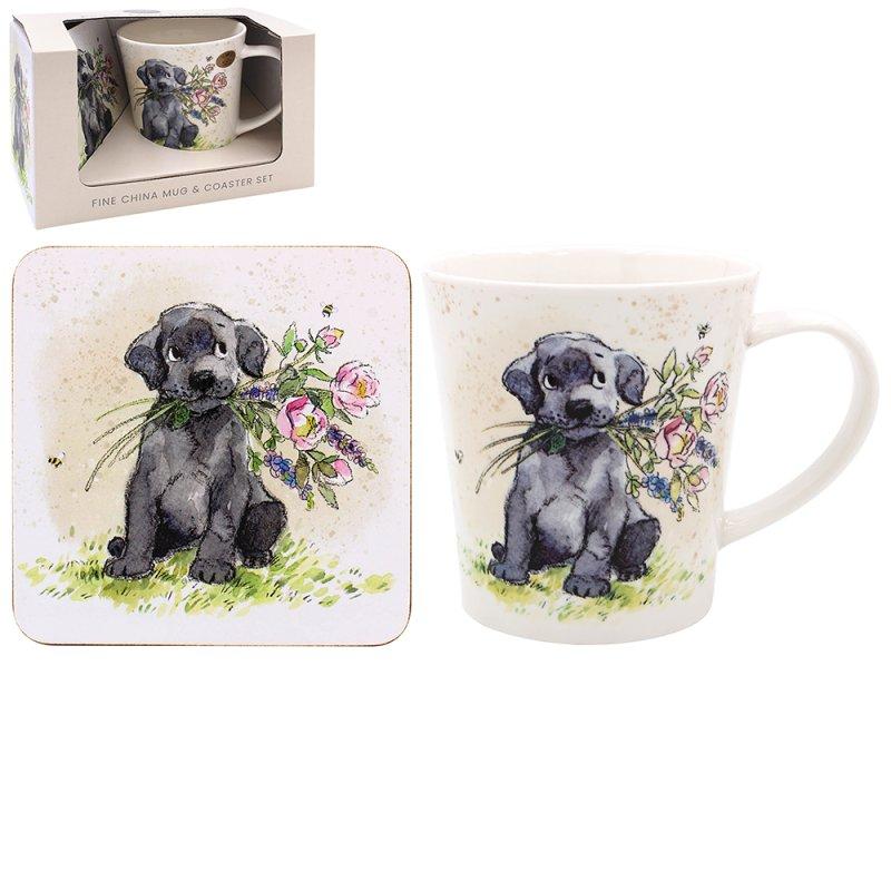 Lesser & Pavey DOG WITH FLOWERS MUG & COASTER LP96447