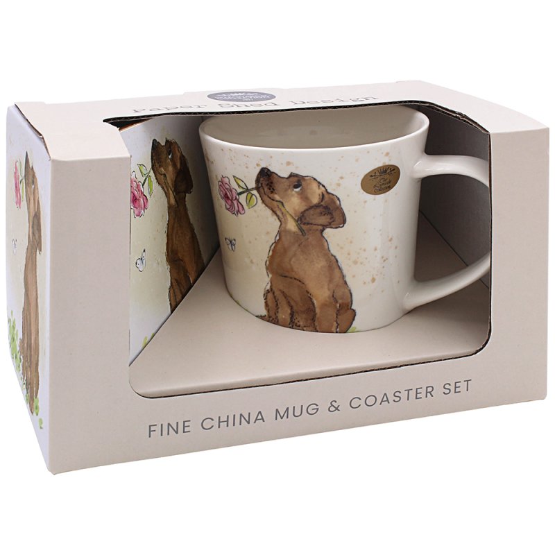 Lesser & Pavey DOG WITH ROSE MUG & COASTER LP96446