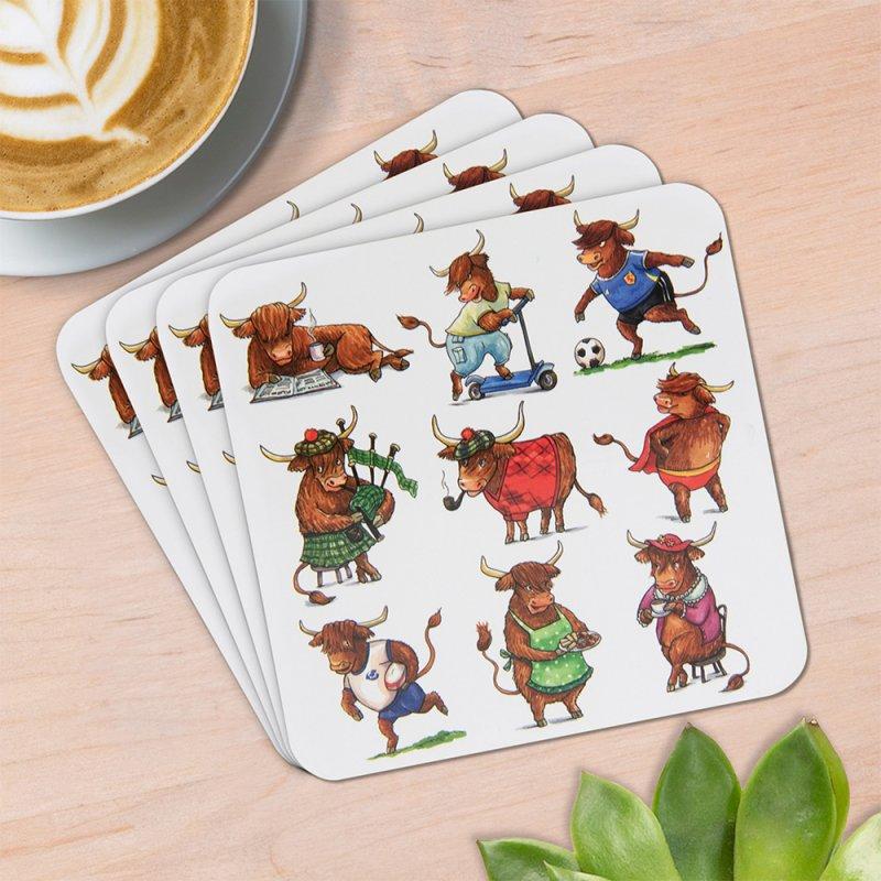 lesser & pavey HIGHLAND COW COASTERS SET 4 LP96304