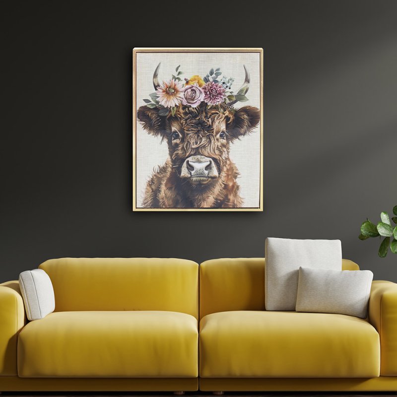 lesser & pavey HIGHLAND COW FLOWERS WALL ART LP76184