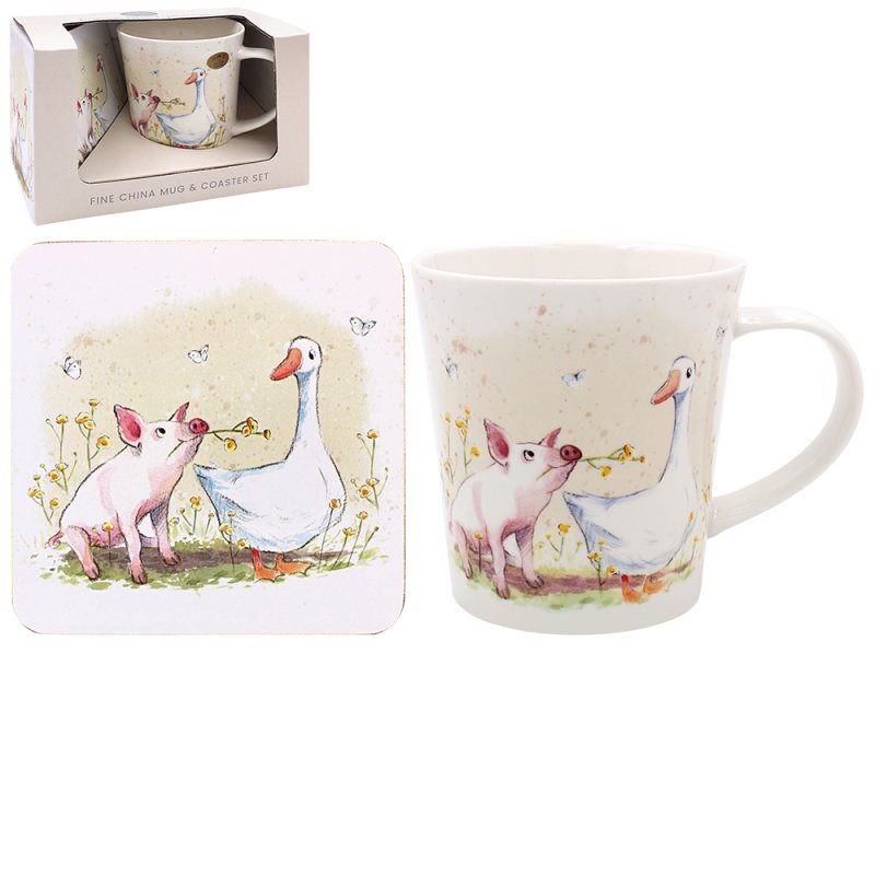 lesser & pavey PIG & DUCK MUG & COASTER LP96436