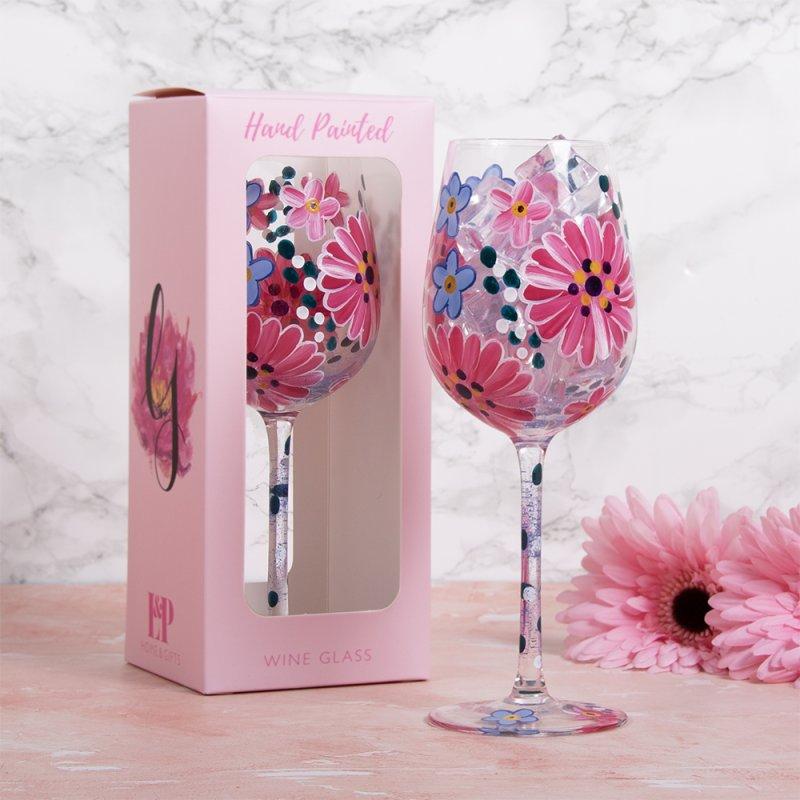 lesser & pavey PINK GERBERA WINE GLASS LP73837