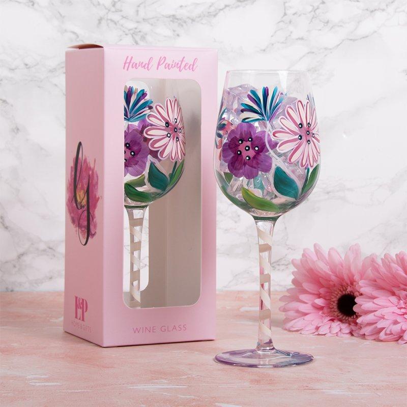 lesser & pavey PINK GERBERAS WINE GLASS LP74527