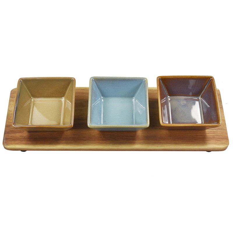 Lesser & Pavey SNACK DISHES & WOOD TRAY S3 LP72832