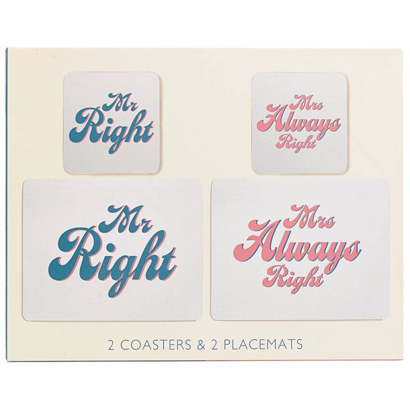 Lesser & Pavey MR&MRS RIGHT COASTER&PLACEMATSCOASTERS & PLACEMATS SET 2 LP96800
