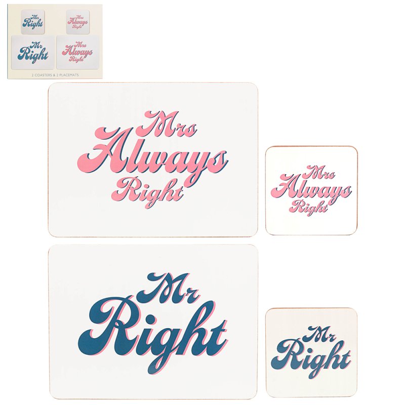lesser & pavey MR&MRS RIGHT COASTER&PLACEMATSCOASTERS & PLACEMATS SET 2 LP96800