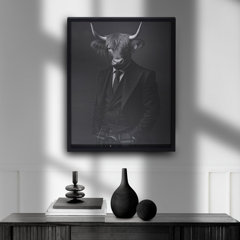 lesser & pavey WALL ART HIGHLAND COW IN SUIT 45X60 CM LP76123