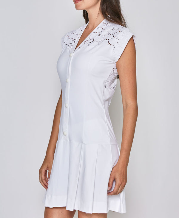 L'etoile CAP SLEEVE LACE DRESS White