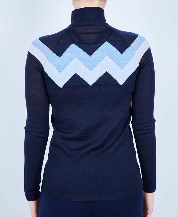 L'etoile CHEVRON MERINO MOCK NECK SWEATER Navy