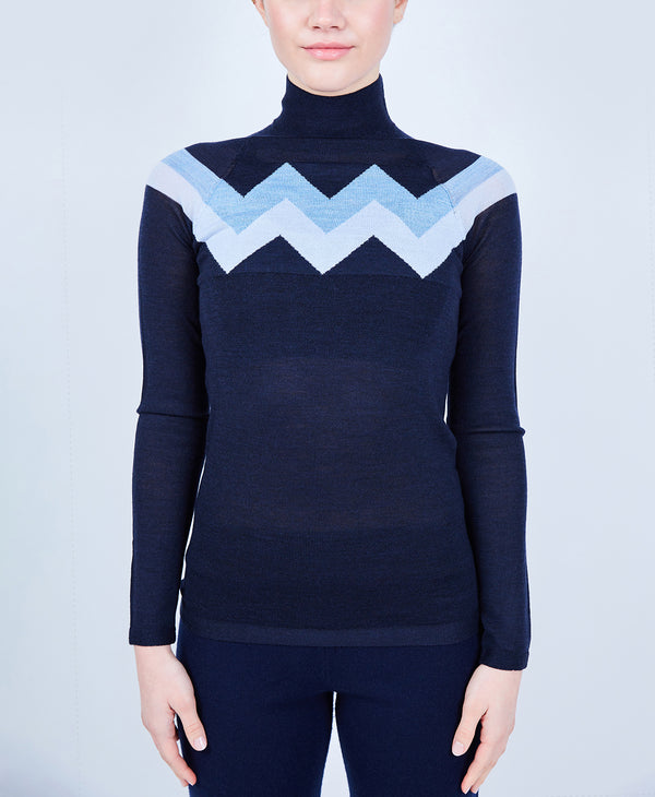 l'etoile CHEVRON MERINO MOCK NECK SWEATER Navy