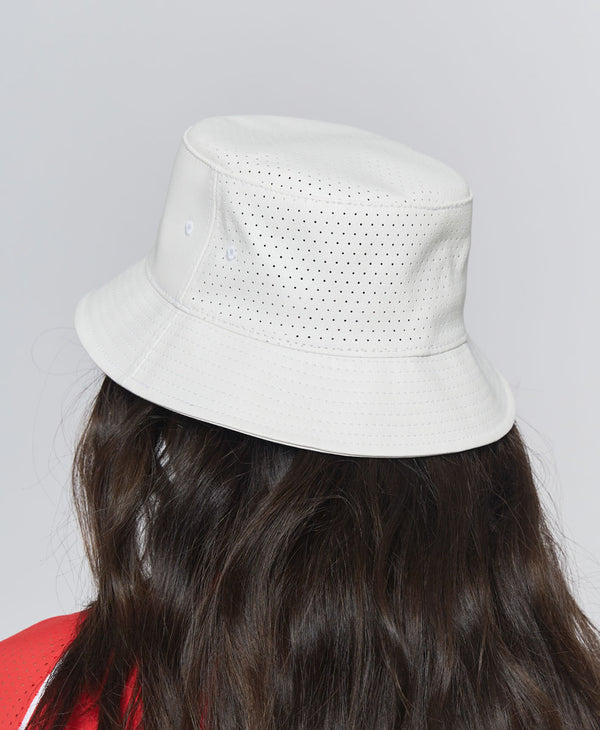 L'etoile PERFORATED VEGAN LEATHER BUCKET HAT White