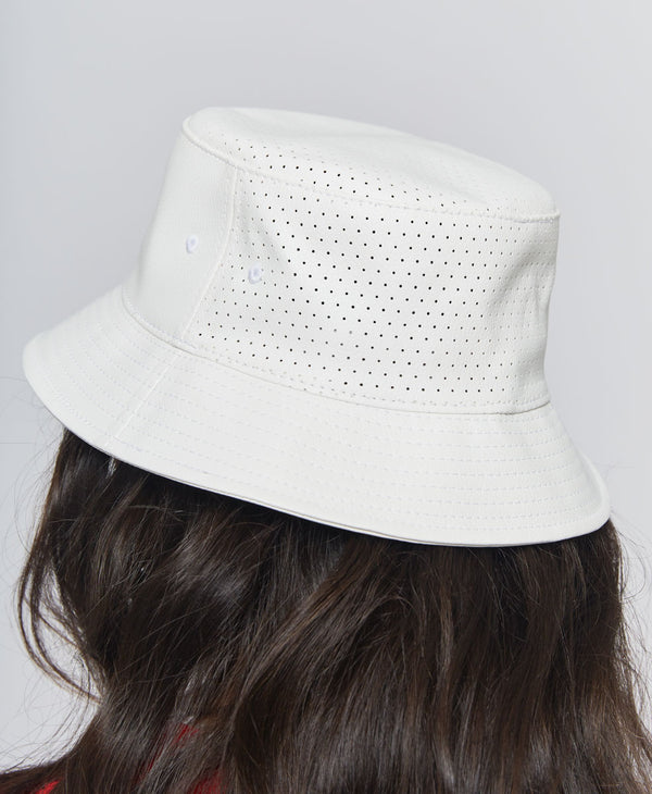L'etoile PERFORATED VEGAN LEATHER BUCKET HAT White