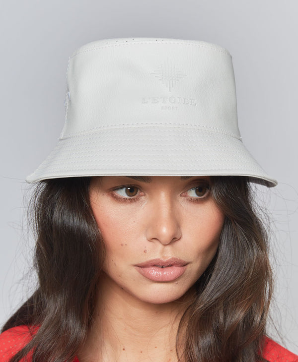 l'etoile PERFORATED VEGAN LEATHER BUCKET HAT White