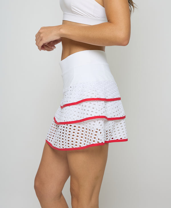 L'etoile POINTELLE TIERED SKORT White