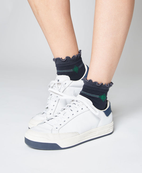 l'etoile RUFFLE TRIM CREW SOCKS Navy