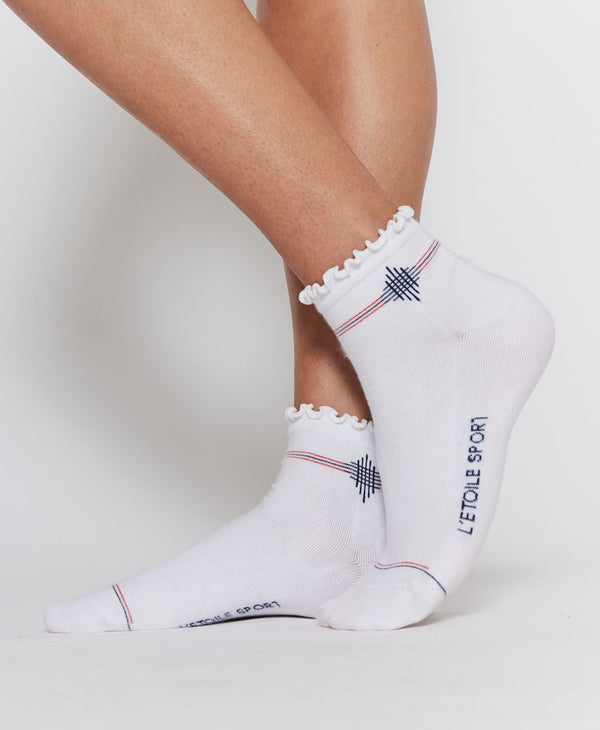L'etoile RUFFLE TRIM CREW SOCKS White