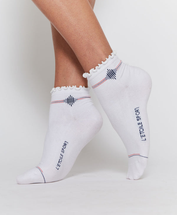 L'etoile RUFFLE TRIM CREW SOCKS White