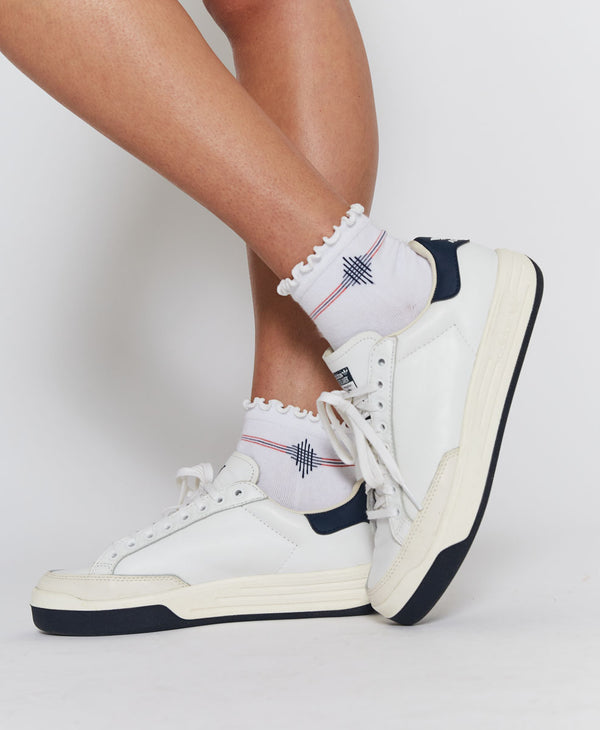 l'etoile RUFFLE TRIM CREW SOCKS White