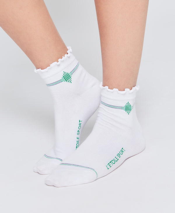 l'etoile RUFFLE TRIM CREW SOCKS White
