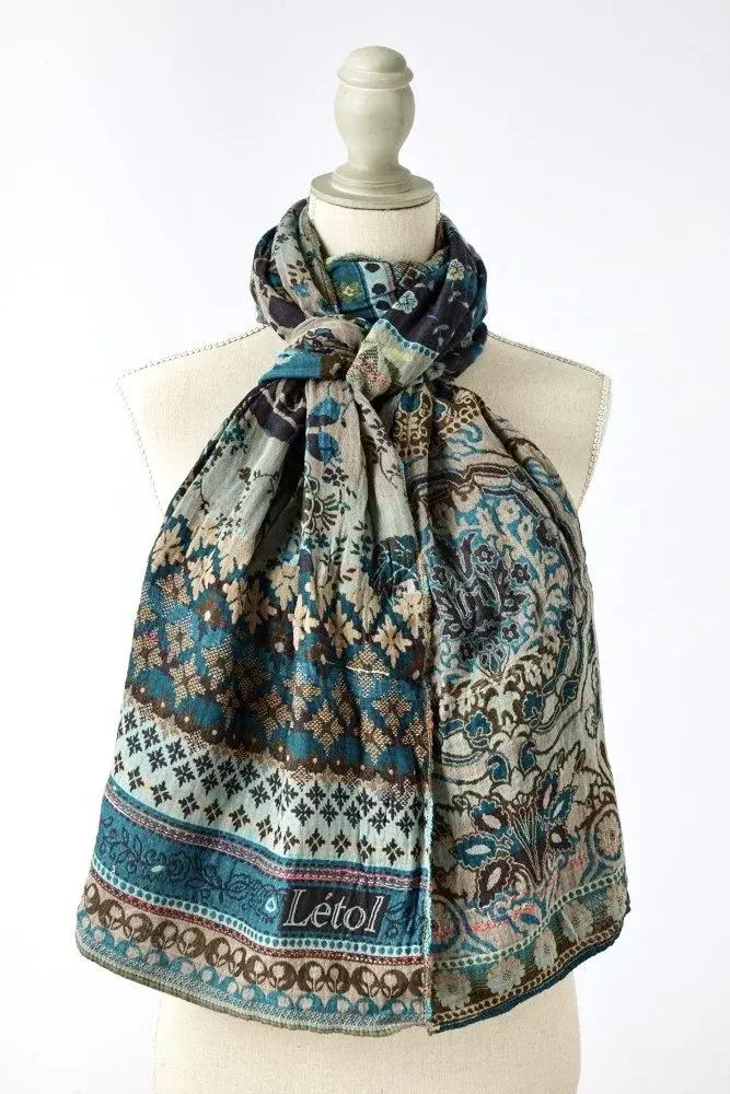 létol Anoushka 6 Turquoise Hiver - Létol Organic Cotton Scarf Made in France - 2025 Re-edition