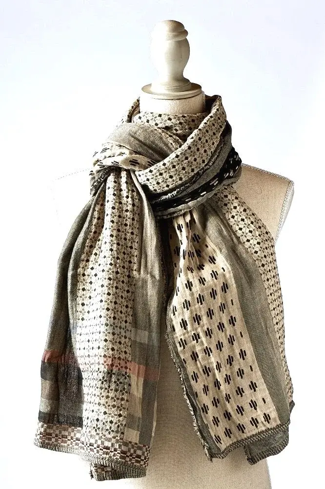 létol Daphne 1 Noir beige - Létol Organic Cotton Scarf Made in France - Best Seller