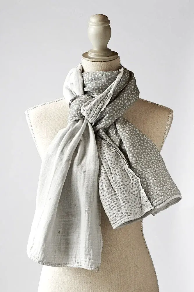 létol Gabrielle 101 Blanc Gris Létol Organic Cotton Scarf Made in France - Permanent Collection