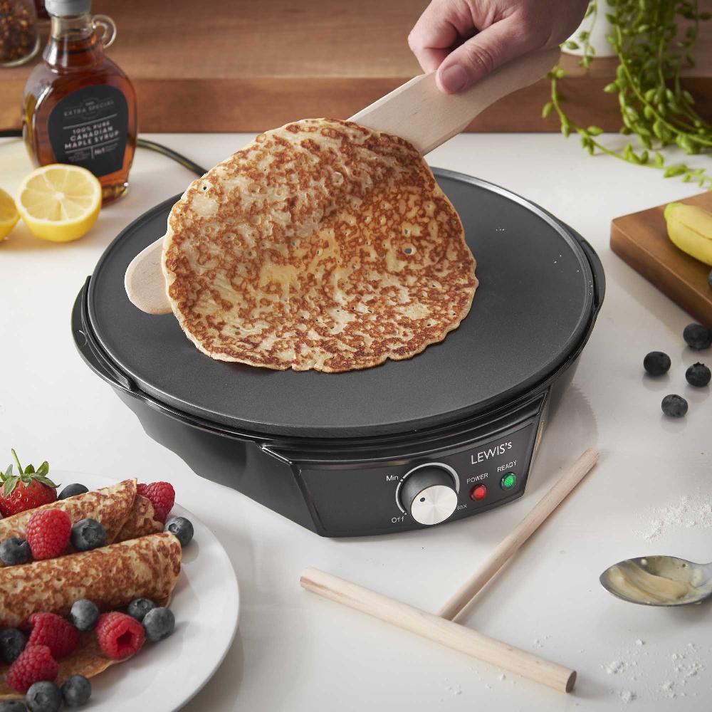 Lewis's 1200W Electric Pancake & Crepe Maker - Adjustable Temperature & Utensils Included