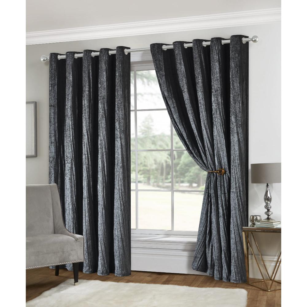 lewis's Adeline Crinkle Velvet Eyelet Curtains - Charcoal